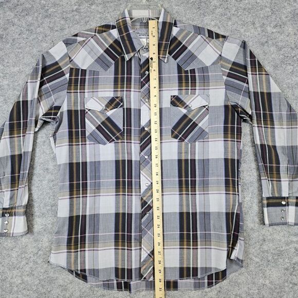 American Hero Brown & Gray Plaid Pearl Snap Size Large Long Sleeve Western Shirt - Picture 11 of 16
